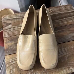 Women's Antonio Melani Loafer Sz 8.5M All Leather Beige Nude  Square Toe